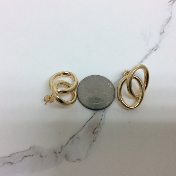 14k Yellow Real Gold Oval Double Hoop Hoops Polished Earring  5.00gr - Picture 3 of 7